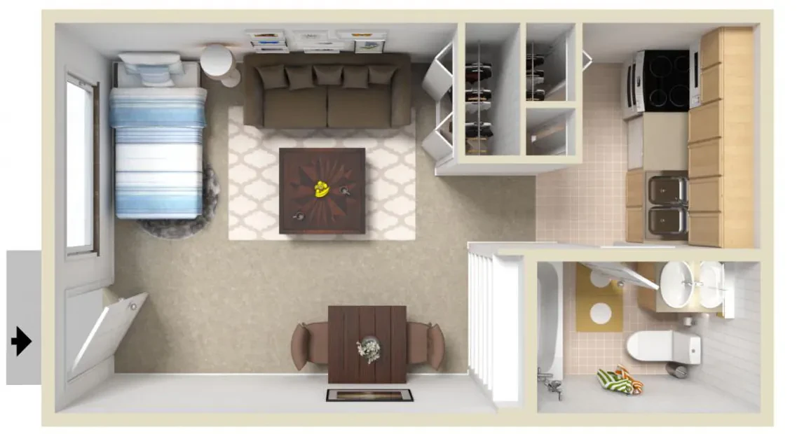 Stone Cove studio apartment floor plan