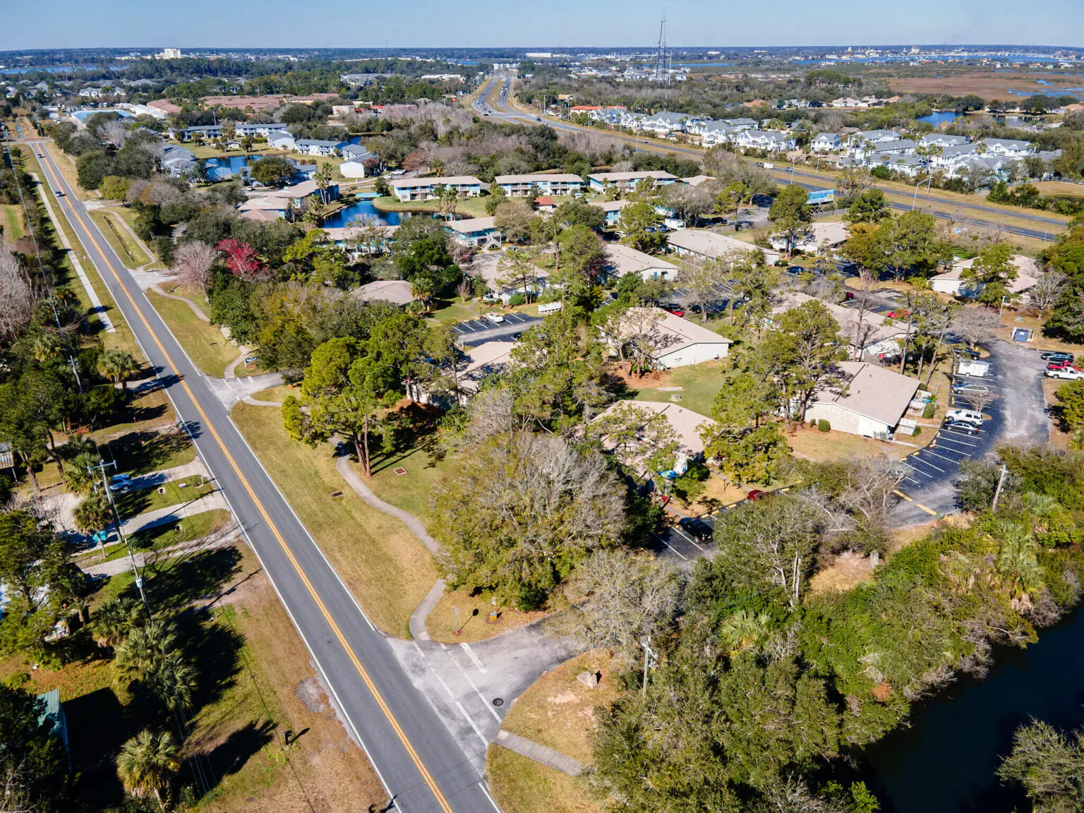 Aerial view of the Stone Cove community and the surrounding Anastasia Island road network